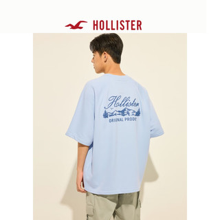 HOLLISTER24夏美式印花宽松短袖T恤男女装KI322-4087 浅蓝色 XL (180/116A)