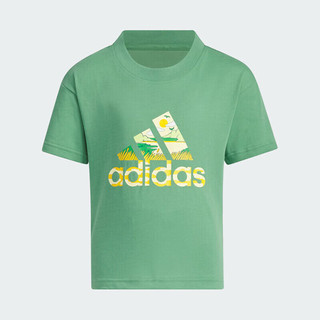 阿迪达斯（adidas）童装24夏季男小童缀小鳄鱼印花休闲运动短袖T恤套装JE3206绿 104cm