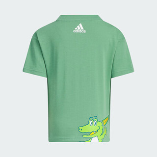 阿迪达斯（adidas）童装24夏季男小童缀小鳄鱼印花休闲运动短袖T恤套装JE3206绿 104cm