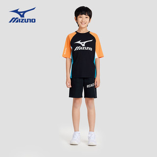 美津浓（MIZUNO）儿童短袖T恤2024夏季透气宽松休闲舒适男中大童 黑色 （TX24210154） 130cm