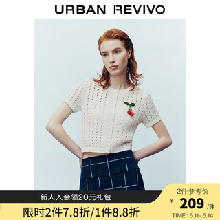 UR2024夏季新款女装时尚法式镂空肌理感短袖针织衫UWU940115 米白