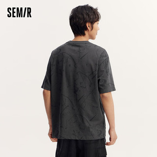 森马（Semir）短袖T恤男2024夏季艺术感满印上衣纯棉休闲装 黑色调00399 185/104B/XXXL