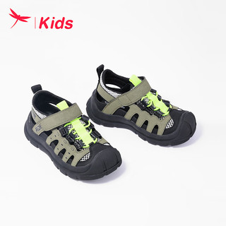 红蜻蜓儿童24夏季童鞋男童时尚运动款包头中大童凉鞋 军绿色 27码
