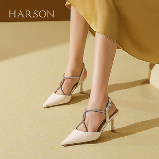 哈森【专柜同款】2024夏季新款高跟凉鞋女尖头超高跟气质名媛凉鞋