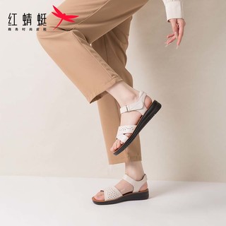 红蜻蜓凉鞋2024夏季女休闲舒适软底中老年凉鞋 WTK24030米白色40