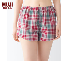 无印良品（MUJI）女式 马德拉斯格纹 短裤 女士睡裤家居裤子夏款 FCJ03A4S 烟熏粉色格纹 S(155/85A)