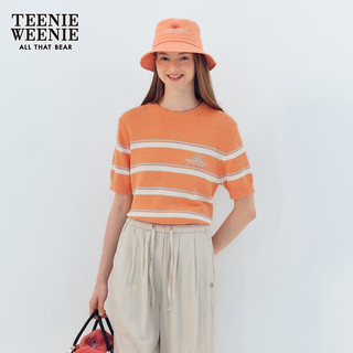 Teenie Weenie小熊针织衫女2024年夏季薄款多巴胺撞色条纹短袖针织上衣女 橙色 165/M