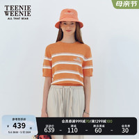 Teenie Weenie小熊针织衫女2024年夏季薄款多巴胺撞色条纹短袖针织上衣女 橙色 160/S