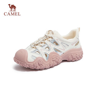 CAMEL 骆驼 登山鞋女撞色绑带休闲鞋 L24M076602 米/银/粉 38