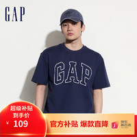 Gap男装2024夏撞色logo圆领短袖T恤纯棉上衣544465 藏青色 185/104A(XXL) 亚洲尺码