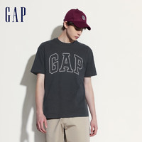 Gap男装2024夏撞色logo圆领短袖T恤纯棉上衣544465 黑灰色 165/88A(S) 亚洲尺码
