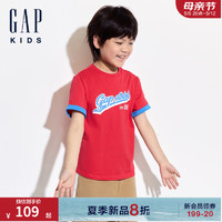Gap男童2024夏季纯棉撞色印花logo短袖T恤儿童装上衣466203 红色 110cm(4-5岁) 亚洲尺码