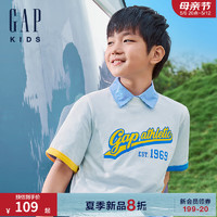 Gap男童2024夏季纯棉撞色印花logo短袖T恤儿童装上衣466203 白色 160cm(14-15岁) 亚洲尺码