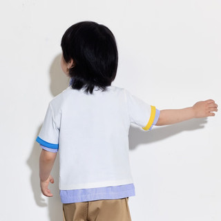 Gap男童2024夏季纯棉撞色印花logo短袖T恤儿童装上衣466203 白色 150cm(12-13岁) 亚洲尺码