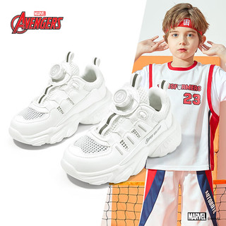 Disney 迪士尼 童鞋男童夏季单网鞋旋钮扣跑步运动鞋DM2317 白色 33码