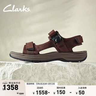 Clarks其乐索塔系列男鞋夏季魔术贴休闲缓震户外沙滩凉鞋 深棕色 261769057 45