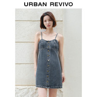 URBAN REVIVO 女装复古时髦辣妹风纽扣牛仔连衣裙 UWL840126 蓝色 XS