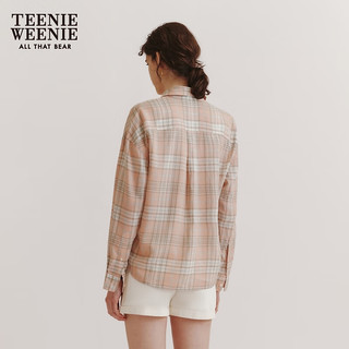 Teenie Weenie小熊2024休闲格纹长袖衬衫微宽松天丝麻混纺女装 粉色 155/XS