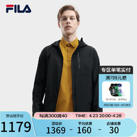 FILA 斐乐官方男士梭织外套2024夏新款简约时尚休闲基础连帽上衣 正黑色-BK 165/88A/S