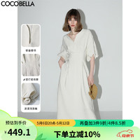 COCOBELLA 预售肌理感捏褶法式连衣裙赫本风优雅茶歇裙长裙FR3033 白色 M