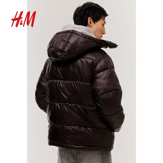 H&M男装棉服保暖休闲舒适大廓形连帽夹克1196497 棕色 1