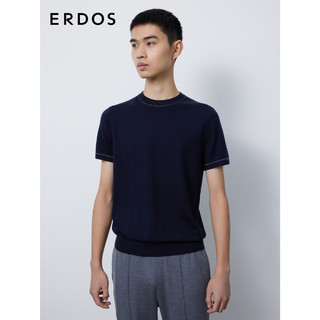 ERDOS 精纺套衫圆领短袖细夹条设计时尚舒适商务通勤男针织衫 藏蓝 180/100A/XL
