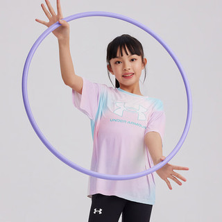 安德玛（Under Armour）童装2024年夏季儿童短袖T恤弹力吸湿速干女大童上衣T恤 粉色 110cm