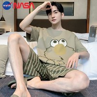NASAOVER NASA男士睡衣夏季纯棉男款青少年薄款短袖短裤学生夏天家居服套装
