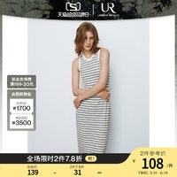 UR 2024夏季新款女装撞色条纹中长款无袖圆领连衣裙UWU740041
