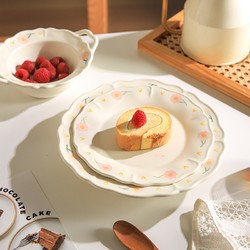 舍里 小清新陶瓷饭碗盘子日式餐具家用点心盘甜品盘特别好看的盘子