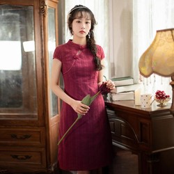 烟花烫 2024年夏季中国风红色旗袍连衣裙女新款复古气质裙子 匀和