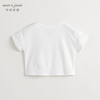 马克珍妮女童动物涂鸦宽松短袖T恤上衣夏装240778 白色 80cm
