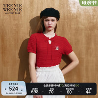 Teenie Weenie小熊2024年夏季镂空短袖针织薄款可爱少女感 红色 155/XS
