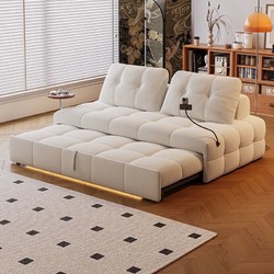 都市名门 日式奶油风沙发猫爪绒布艺沙发客厅小户型两用折叠伸缩单人沙发床