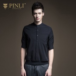 PINLI 品立 新款男装纯色五分半袖短袖衬衫上衣日常百搭休闲