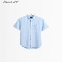 GANT 甘特 夏季男士复古条纹透气休闲亚麻短袖衬衫|3012521