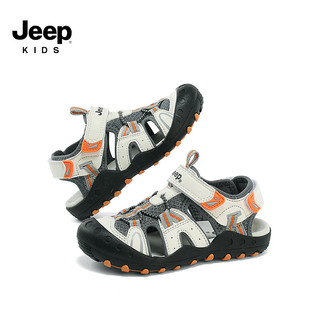 Jeep男童凉鞋夏季软底防滑女童鞋子2024运动包头休闲儿童沙滩鞋 灰色 27码  鞋内长约17.6cm