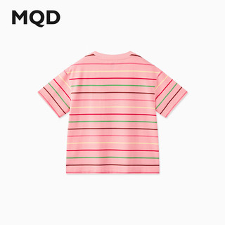 马骑顿（MQD）MQD童装女大童24夏甜美可爱彩条卡通亲肤短袖T恤 粉红条 130cm