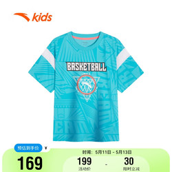 ANTA 安踏 儿童短T男大童小童亲肤舒适满印篮球运动针织短袖衫352421103