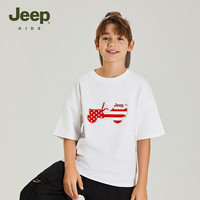 Jeep吉普童装儿童短袖T恤2024年夏季男女童洋气宽松运动休闲圆领上衣 白色 130cm 【身高125-135】
