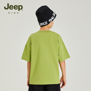 Jeep吉普童装儿童短袖T恤2024年夏季男女童洋气宽松运动休闲圆领上衣 橄榄绿 120cm 【身高115-125】