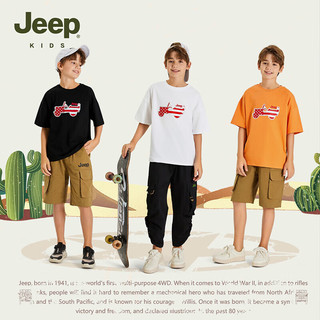 Jeep吉普童装儿童短袖T恤2024年夏季男女童洋气宽松运动休闲圆领上衣 橄榄绿 120cm 【身高115-125】