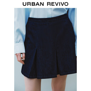 URBAN REVIVO 女士复古压褶短款牛仔半身裙 UWU840051