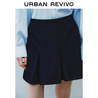 URBAN REVIVO 女士复古压褶短款牛仔半身裙 UWU840051 蓝色 S