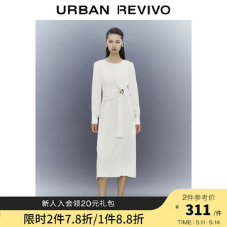 URBAN REVIVO UR2024春季女装优雅气质金属扣收腰中长款连衣裙UWG740025 米白 S