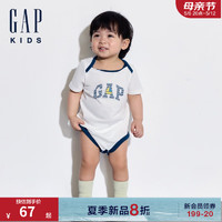 Gap婴儿2024夏季纯棉撞色信封领短袖连体衣儿童装爬服505556 白色 80cm(9-18月) 亚洲尺码