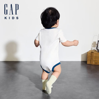 Gap 盖璞 婴儿2024夏季纯棉撞色信封领短袖连体衣儿童装爬服505556 白色 73cm(6-9月) 亚洲尺码