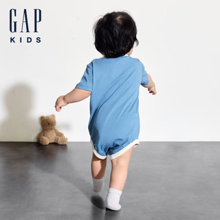 Gap婴儿2024夏季纯棉撞色信封领短袖连体衣儿童装爬服505556 水蓝色 80cm(9-18月) 亚洲尺码
