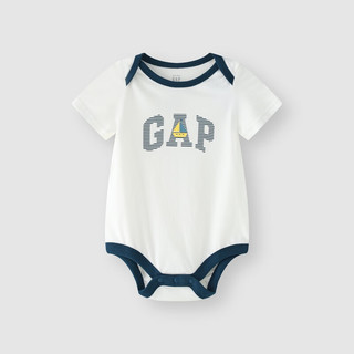 Gap 盖璞 婴儿2024夏季纯棉撞色信封领短袖连体衣儿童装爬服505556 白色 73cm(6-9月) 亚洲尺码