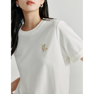 茵曼（INMAN）新中式盘扣凉感索罗纳T恤2024夏季女装短袖宽松显瘦上衣 珍珠白-W18424801 L